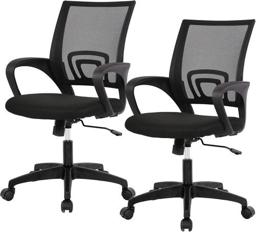 BestOffice Ergonomic Office Chair - Mid-Back Swivel Design with Breathable Backrest & Lumbar Support | Adjustable Height & Rolling Wheels | Dark Black for Adults & Women