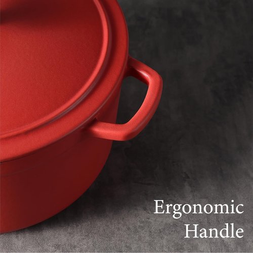 CAROTE 5QT Enameled Cast Iron Dutch Oven - Heavy-Duty Pot for Baking, Braising & Roasting | Non-Toxic, Red