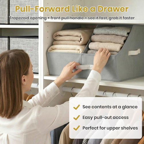 **UPGRADED HEIGHT Trapezoid Storage Bins by Closet Organizers | Collapsible Fabric Bins with Handles & Adjustable Dividers (6pcs, Medium, Ivory)**