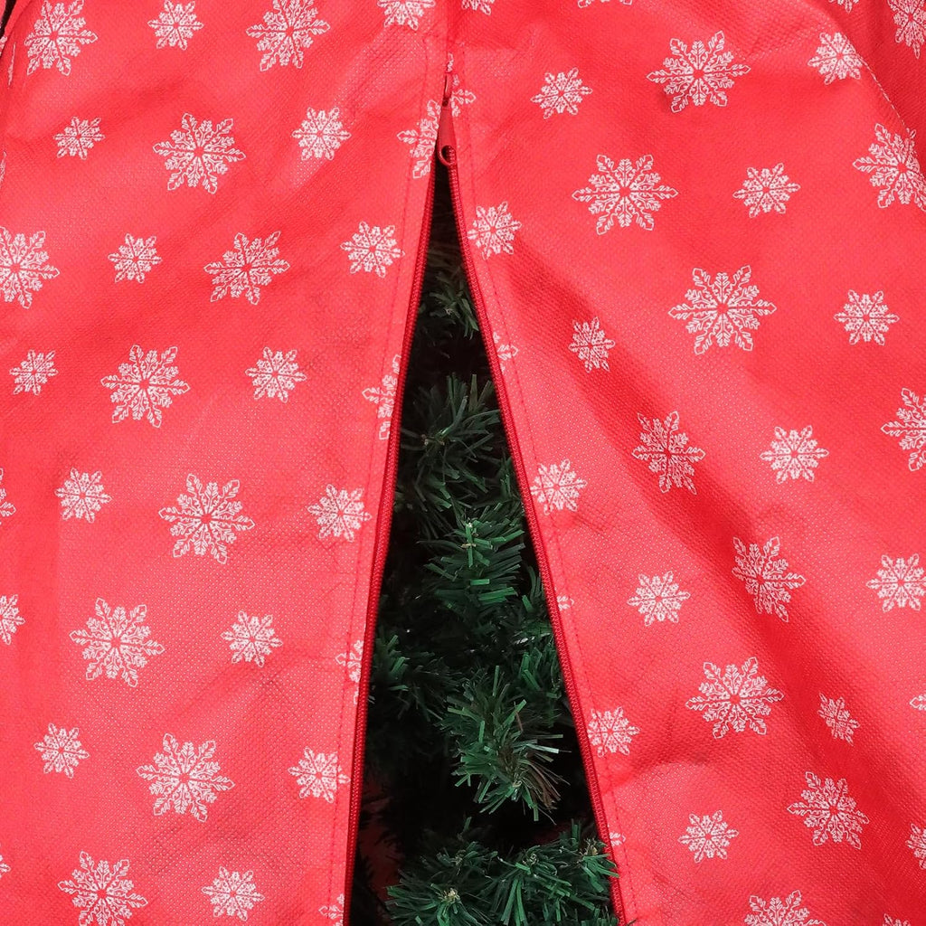 Skiennix Christmas Tree Cover - Durable Storage Bag with Zipper & Drawstring for Up to 6-Foot Tree | Dustproof Red with Snow Print