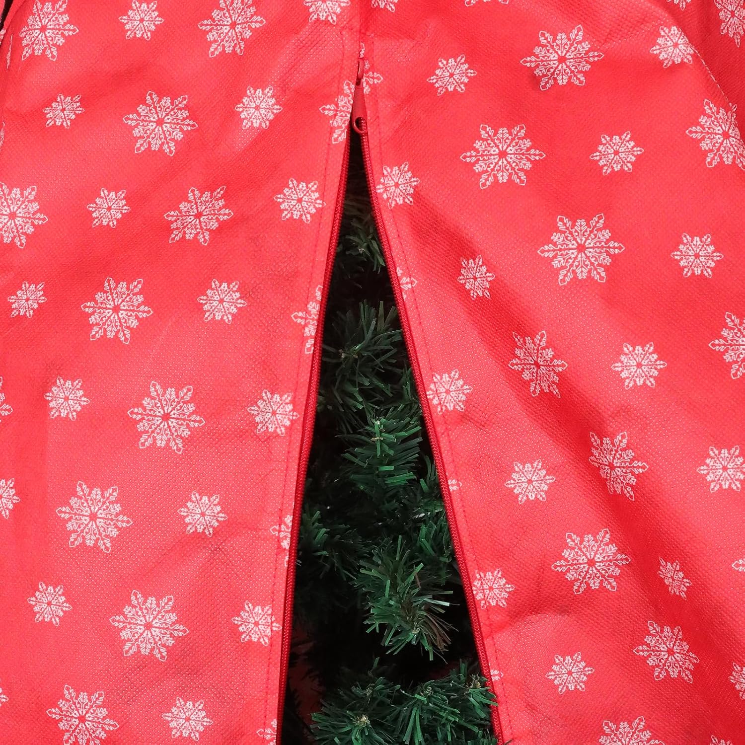 Skiennix Christmas Tree Cover - Durable Storage Bag with Zipper & Drawstring for Up to 6-Foot Tree | Dustproof Red with Snow Print