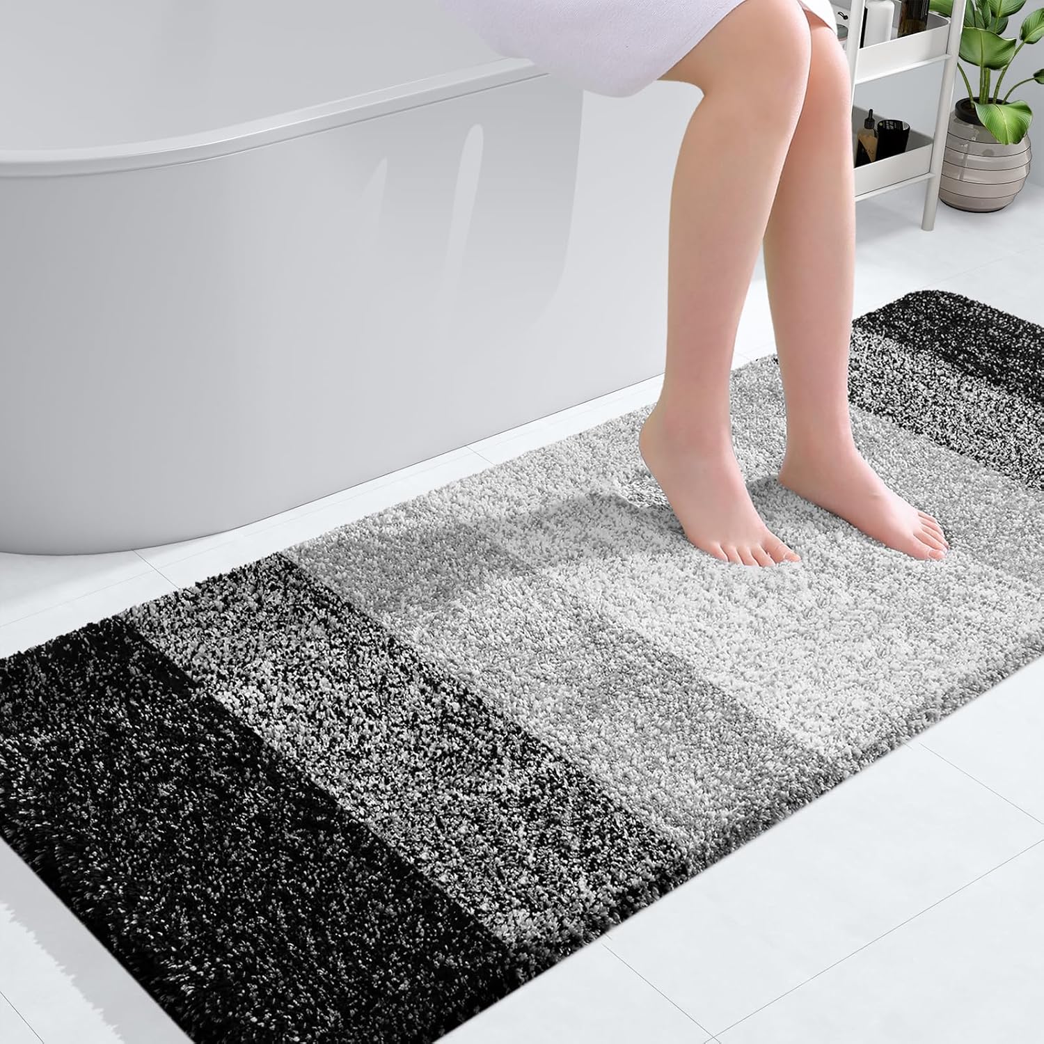OLANLY Large Bathroom Rugs - Extra Soft Microfiber Mat, Quick Dry & Machine Washable | 54x24, Black