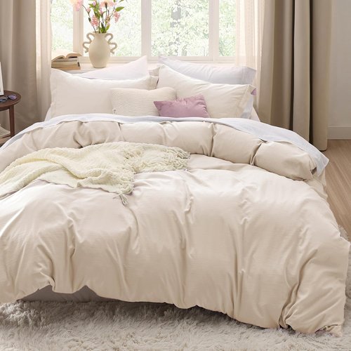Bedsure Oat Milk California King Duvet Cover - Extra Soft Prewashed Cotton-Like Polyester Set, 104x98" with Zipper Closure & 2 Pillow Shams