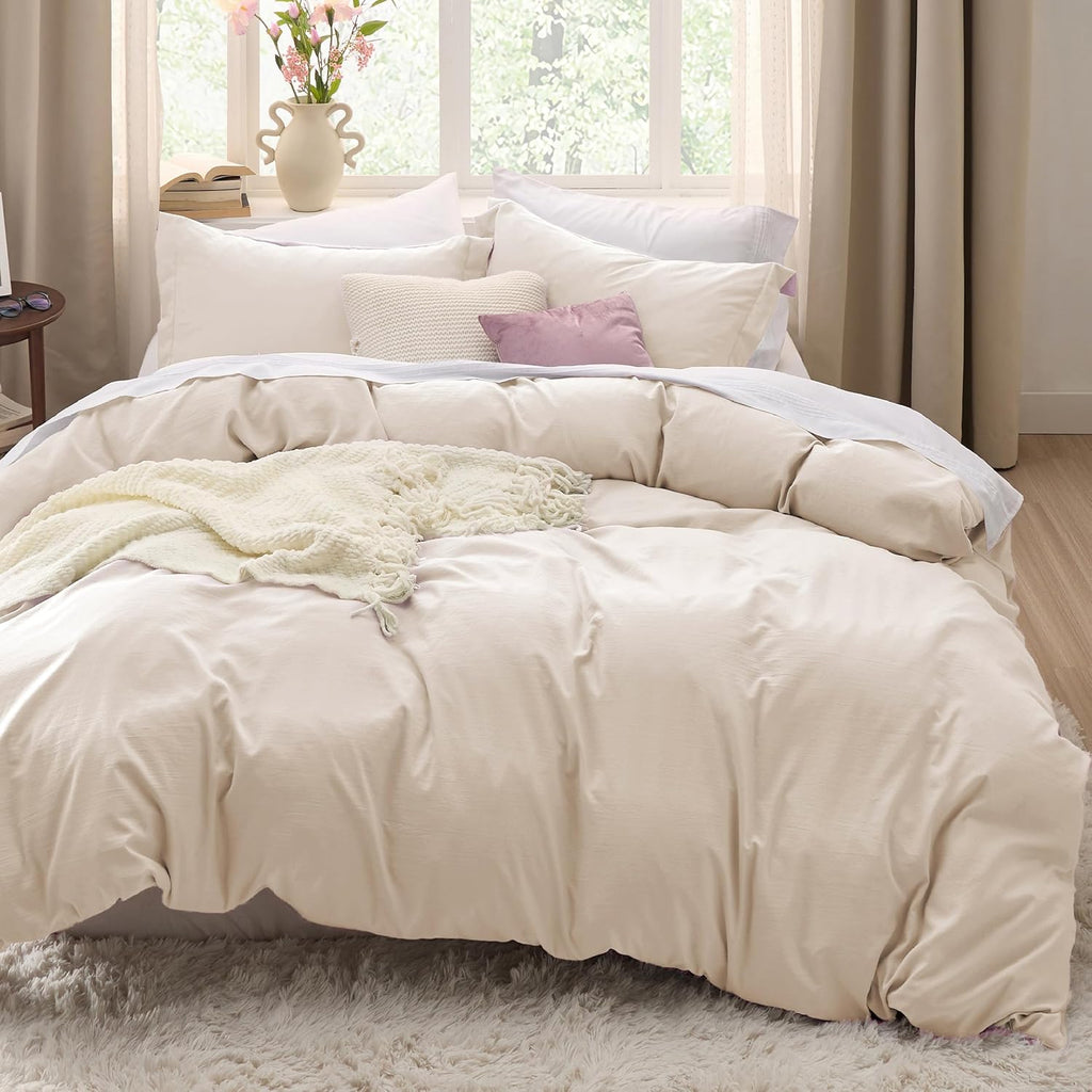 Bedsure Oat Milk Duvet Cover King Size - Extra Soft 3-Piece Bedding Set with Zipper Closure, 104x90 Inches