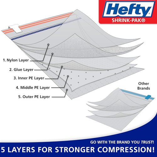 Hefty Shrink-Pak Vacuum Seal Storage Bags - 6 Extra Large Space Saver Bags for Clothing & Blankets