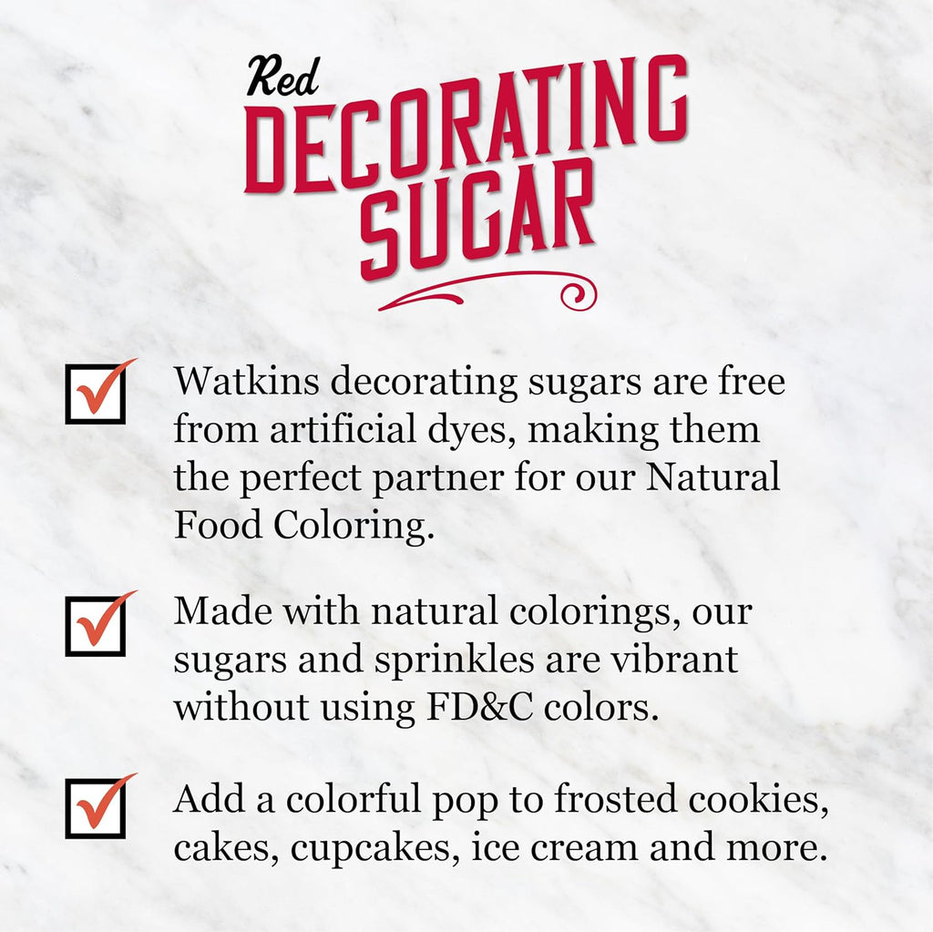Watkins Red Decorating Sugar - Non-GMO, Kosher, No Artificial Dyes | 4.7 Ounce Jar