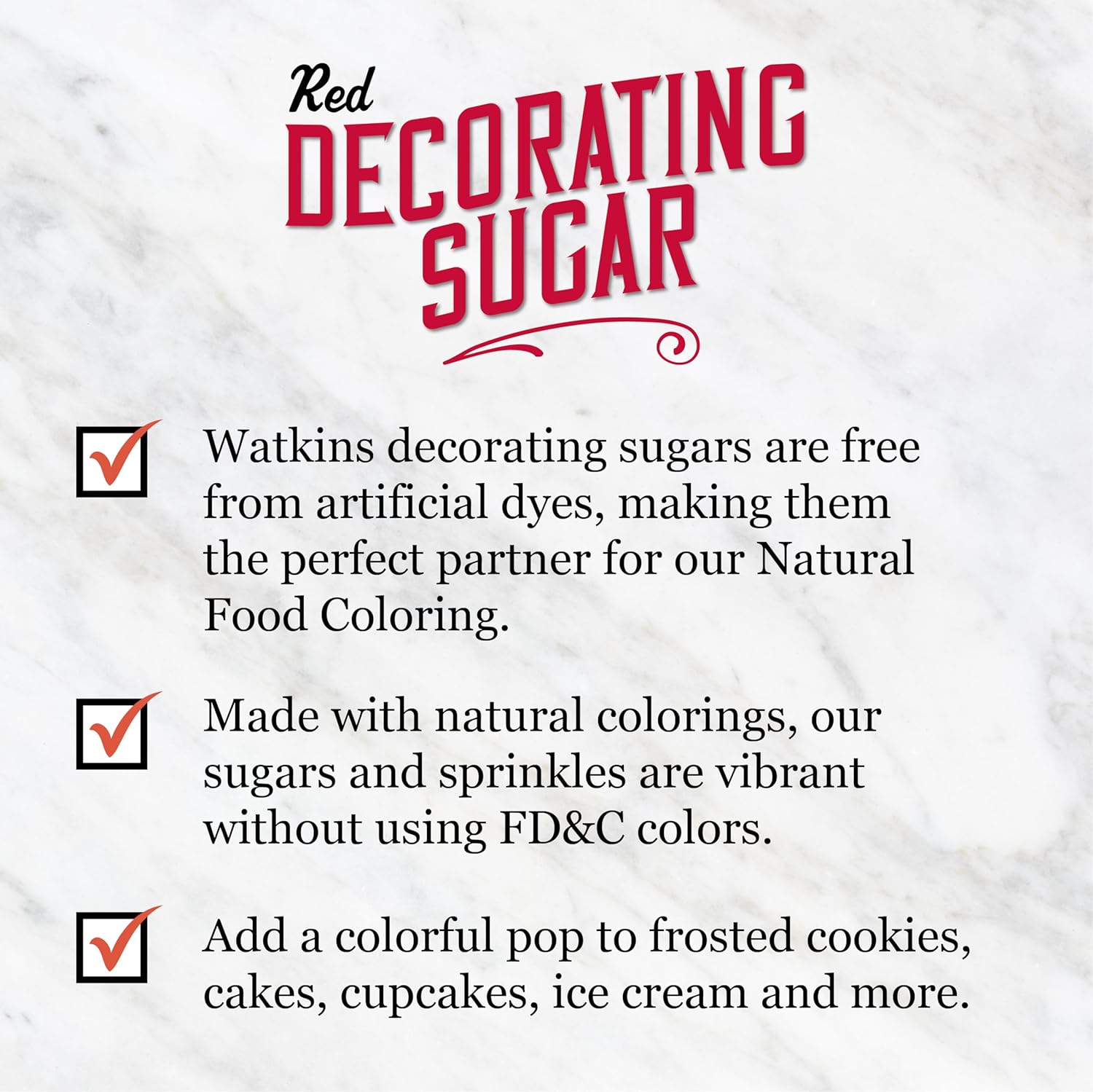 Watkins Red Decorating Sugar - Non-GMO, Kosher, No Artificial Dyes | 4.7 Ounce Jar