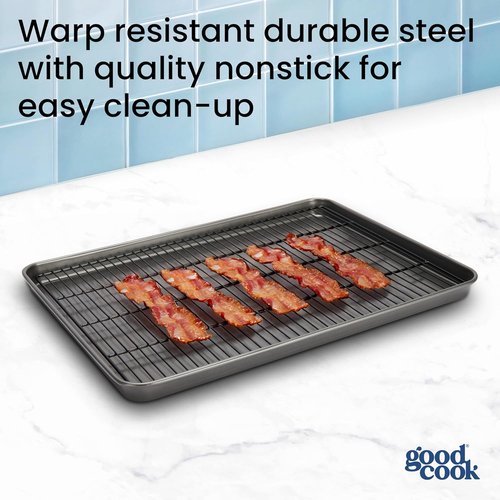 GoodCook Nonstick XL Cookie Sheet Set - 2 Everyday Baking Sheets with Cooling Grid | Gray