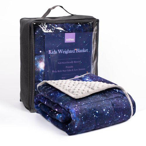 Solfres 10lbs Weighted Blanket, 41 x 60 Inches, Printing Heavy Blanket 10 Pounds for Children and Teens Ultra Soft and Cozy, Stars, Sensory Items, Universe Galaxy