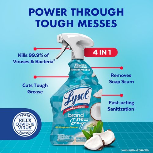 Lysol All-Purpose Cleaner Spray - Multi-Purpose Disinfectant for Kitchen & Bathroom - Coconut & Sea Minerals, 32 Fl Oz