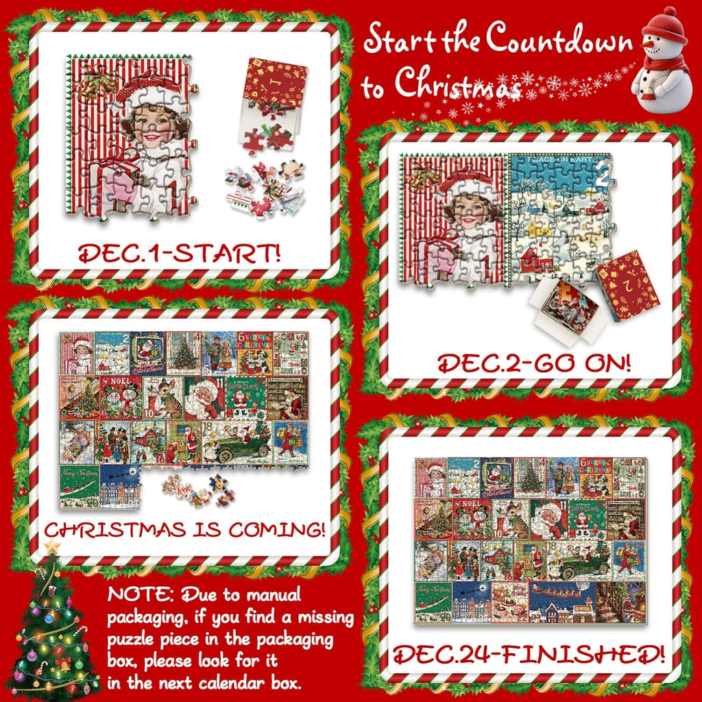 Skiennix Christmas Advent Calendar Puzzle - 1000 Piece Holiday Countdown Jigsaw for Adults