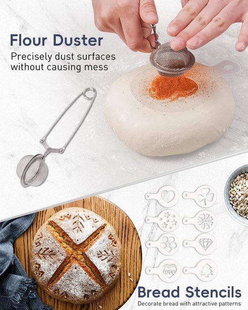 30-Pcs Sourdough Bread Baking Supplies - Sourdough Starter Kit | Including 9 inch Round and 10 inch Oval Banneton Proofing Basket，Precision Measuring Spoons，Electronic scales