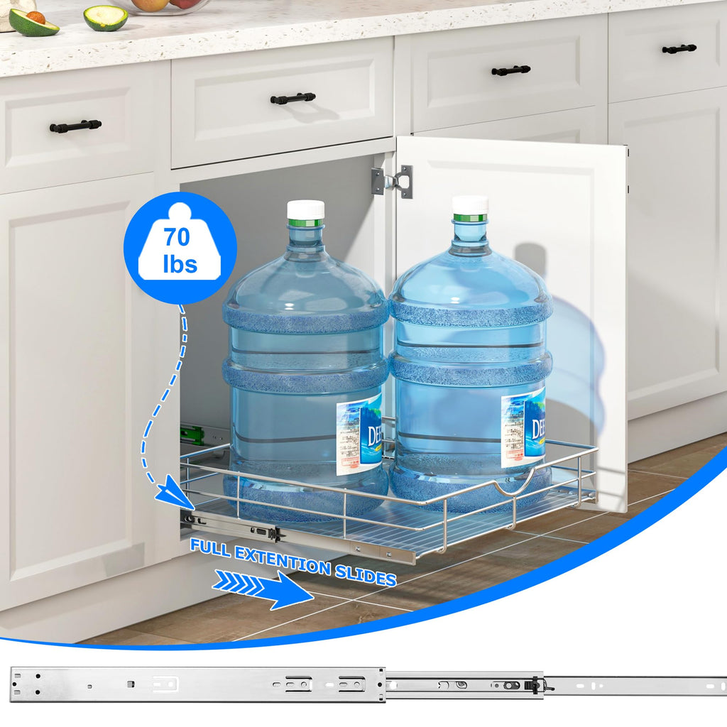 WelFurGeer Soft Close Slide Out Cabinet Shelf, 23" W x 22" D Pull Out Drawers for Kitchen Cabinets, Kitchen Shelf Organizer, Cupboard Organizers and Storage, Under Cabinet Pull Out Shelves