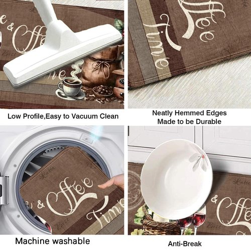 Coffee Kitchen Rugs, Coffee Rugs for Kitchen Floor 2 Piece, Thicken Memory Foam Anti Fatigue Kitchen Mat and Farmhouse Kitchen Rugs for Kitchen Decor 17"X30"+17"X47"
