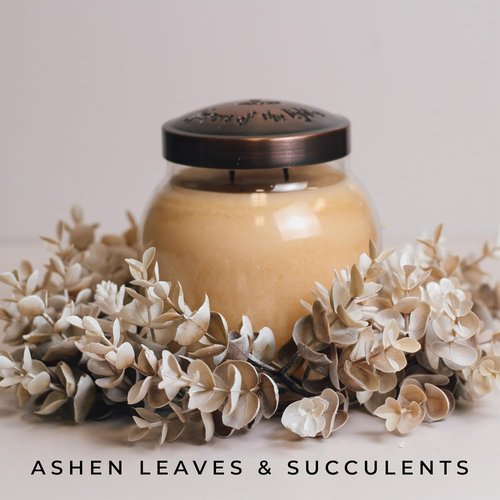 A Cheerful Giver Candle Ring - Ashen Leaves & Succulents | Elegant Fall Flowers & Foliage Decor
