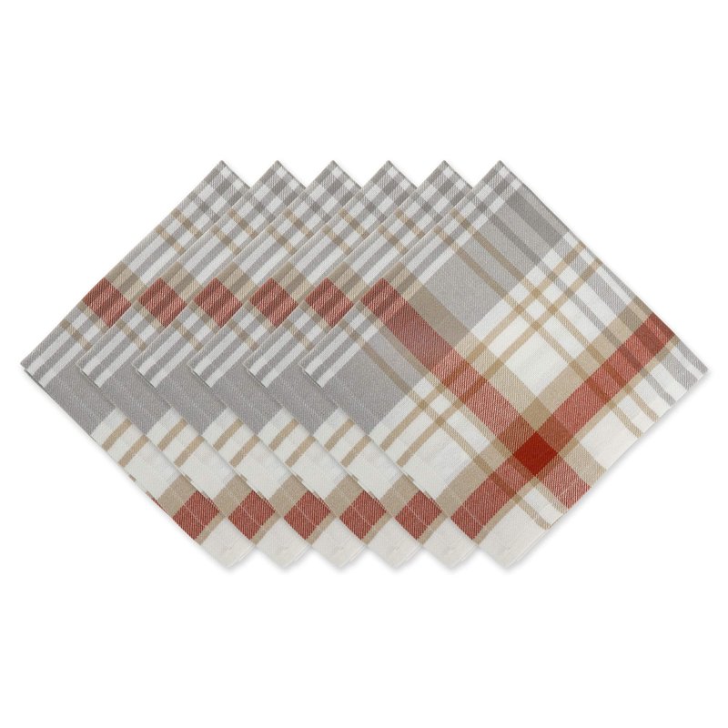DII Thankful Autumn Collection Fall Tabletop Decoration, Square Napkin Set, 20x20, Cozy Picnic Plaid, 6 Piece