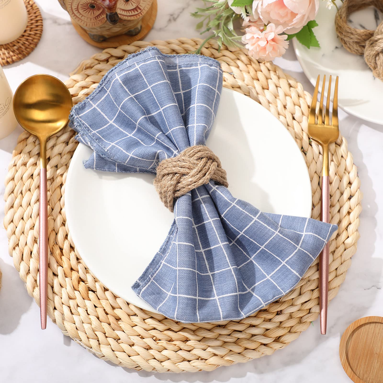 Chengu 16 Pcs Woven Napkin Rings Bulk Farmhouse Burlap Nautical Jute Napkin Rings Holders Decor for Easter Wedding Dinner Table Receptions Banquet Party Decor