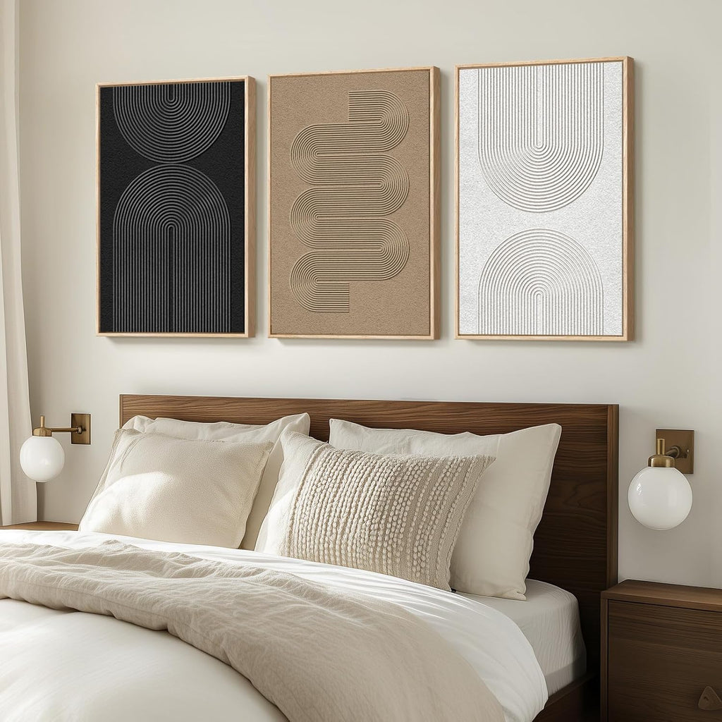 Skiennix Large Framed Boho Modern Abstract Wall Art - 3 Piece Black & White Canvas Set | 24x36 In for Living Room Decor