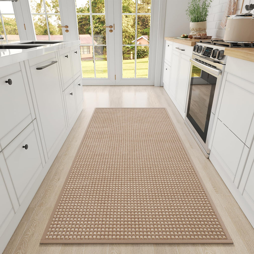 YDKGL Large Kitchen Runner Rugs Long Kitchen Mat Non Slip Washable, Super Absorbent Soft Chenille Braided Kitchen Mats for Floor, Rubber Backing Kitchen Sink Standing Mat, Easy Clean, Brown 36"x71"
