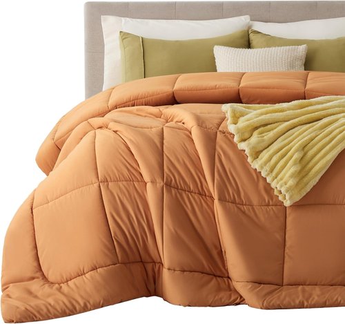 Bedsure Comforter Duvet Insert - All-Season Cal King Size Quilted Down Alternative Bedding | GentleSoft Fabric, Burnt Orange, 96 x 102 Inches