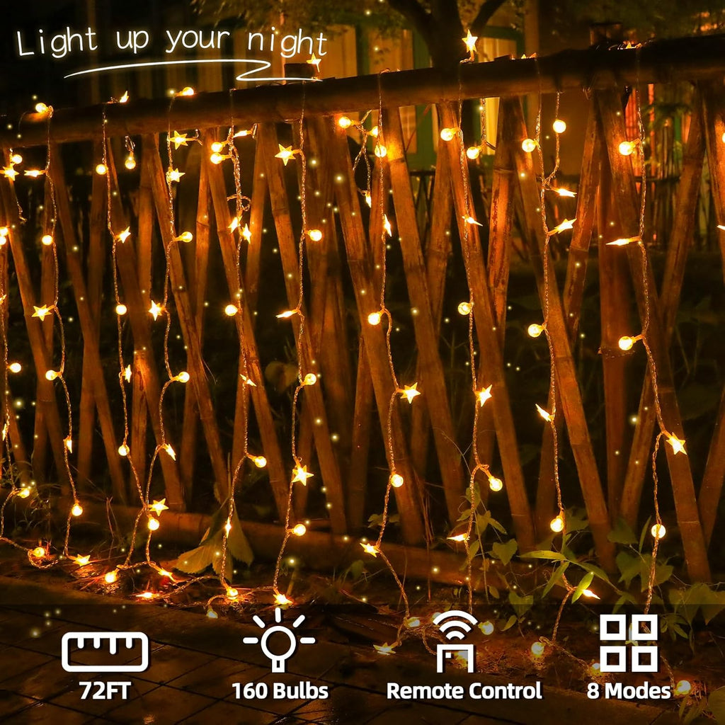 Skiennix Crystal Globe & Star String Lights - 72 FT 160 LED Fairy Lights with Remote & Timer | Waterproof for Indoor/Outdoor Use