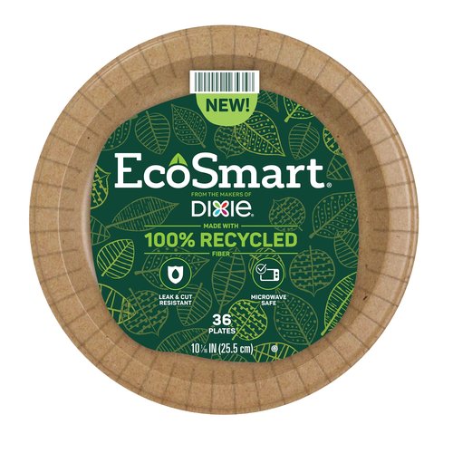 Dixie EcoSmart 100% Recycled Fiber Paper Plates, 10 in, 36 Count, Medium Disposable Plate Great for Light Breakfast, Lunch, and Dinner Size