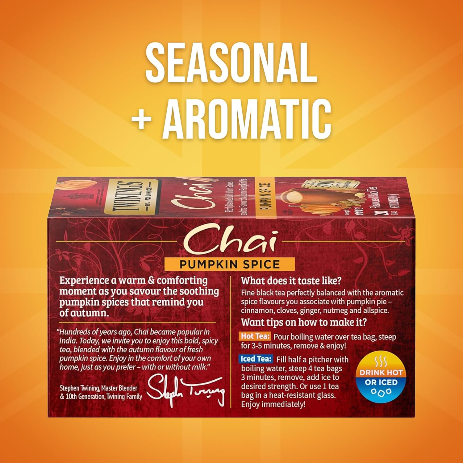 Twinings Pumpkin Spice Chai Black Tea - Warm & Aromatic, 20 Individually Wrapped Bags (Pack of 6)