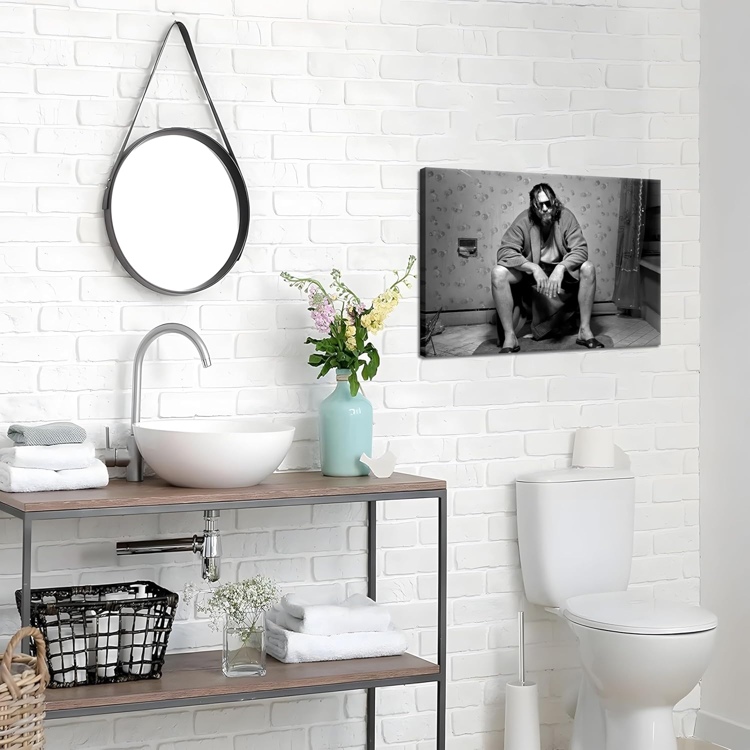 Skiennix Funny Bathroom Wall Decor - 90s Movie Poster Black & White Art | Humorous Toilet Sign 16x24 in