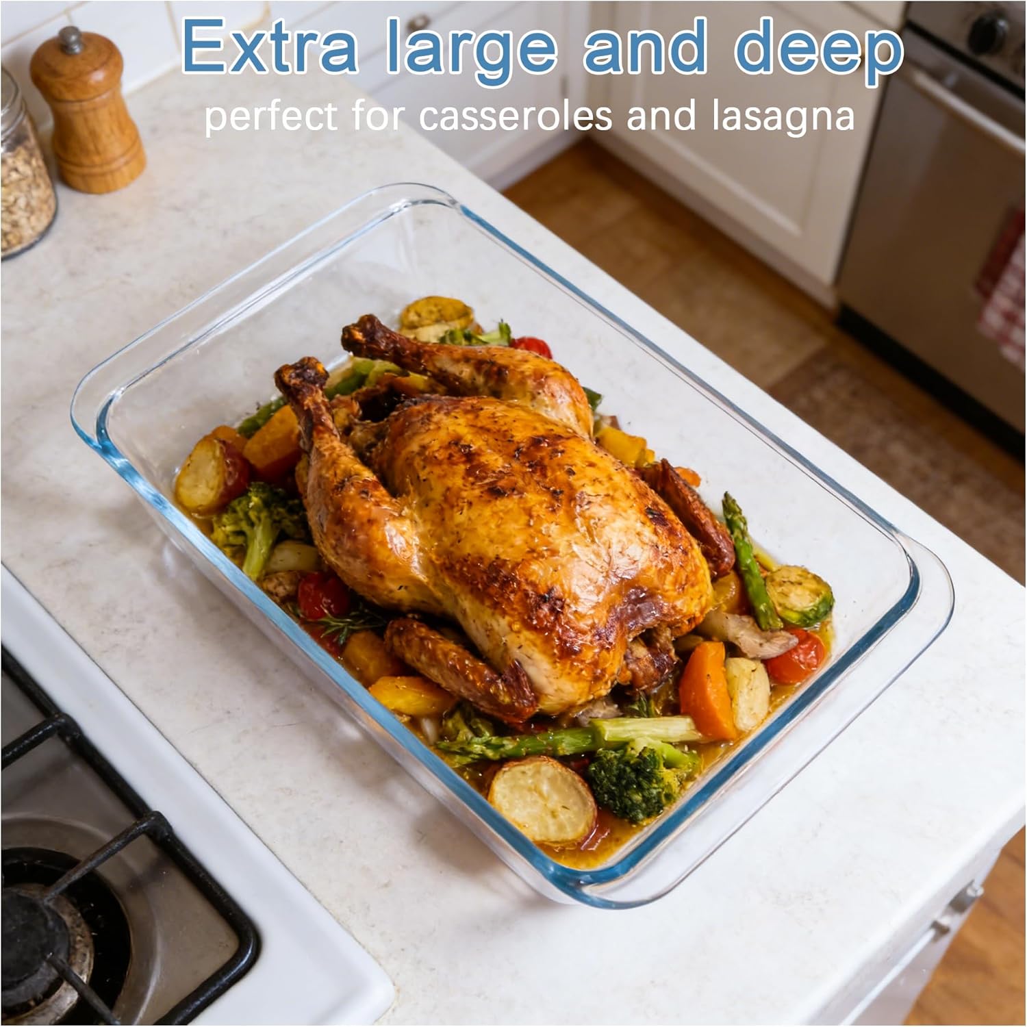 Skiennix 5.7qt Extra Large Glass Baking Dish - 9x13 Tempered Oven & Microwave Safe