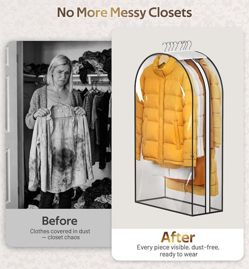 MISSLO 10" Gusseted Clear Garment Bags - 3 Pack 40" Suit Covers for Closet Storage & Clothing Protection