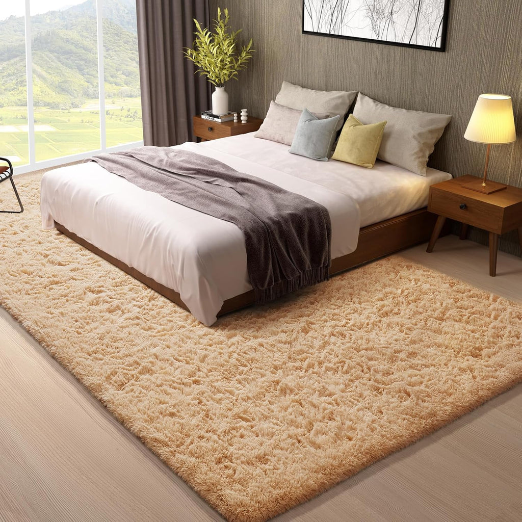 Ophanie 8x10 Beige Area Rug - Large Soft Shag Carpet for Living Room & Nursery Decor