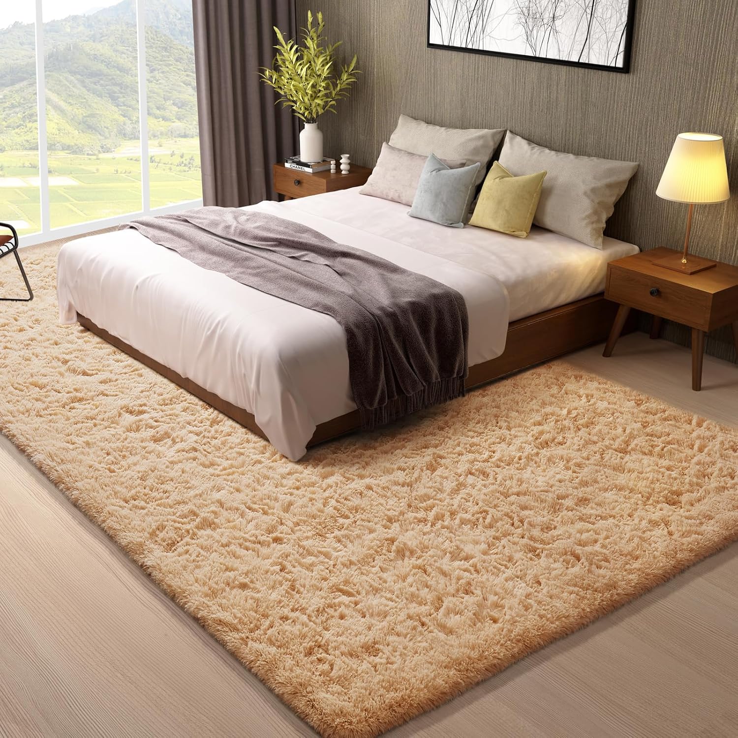 Ophanie 8x10 Beige Area Rug - Large Soft Shag Carpet for Living Room & Nursery Decor