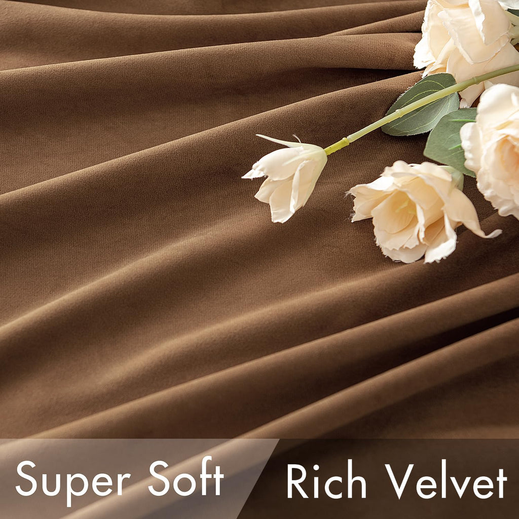 Woaboy Back Tab & Rod Pocket Velvet Curtains 96 Inches Long 2 Panels Set, Brown Classical Thermal Insulated Light Blocking Window Drapes for Bedroom Living Room Nursery Privacy, W52 x L96