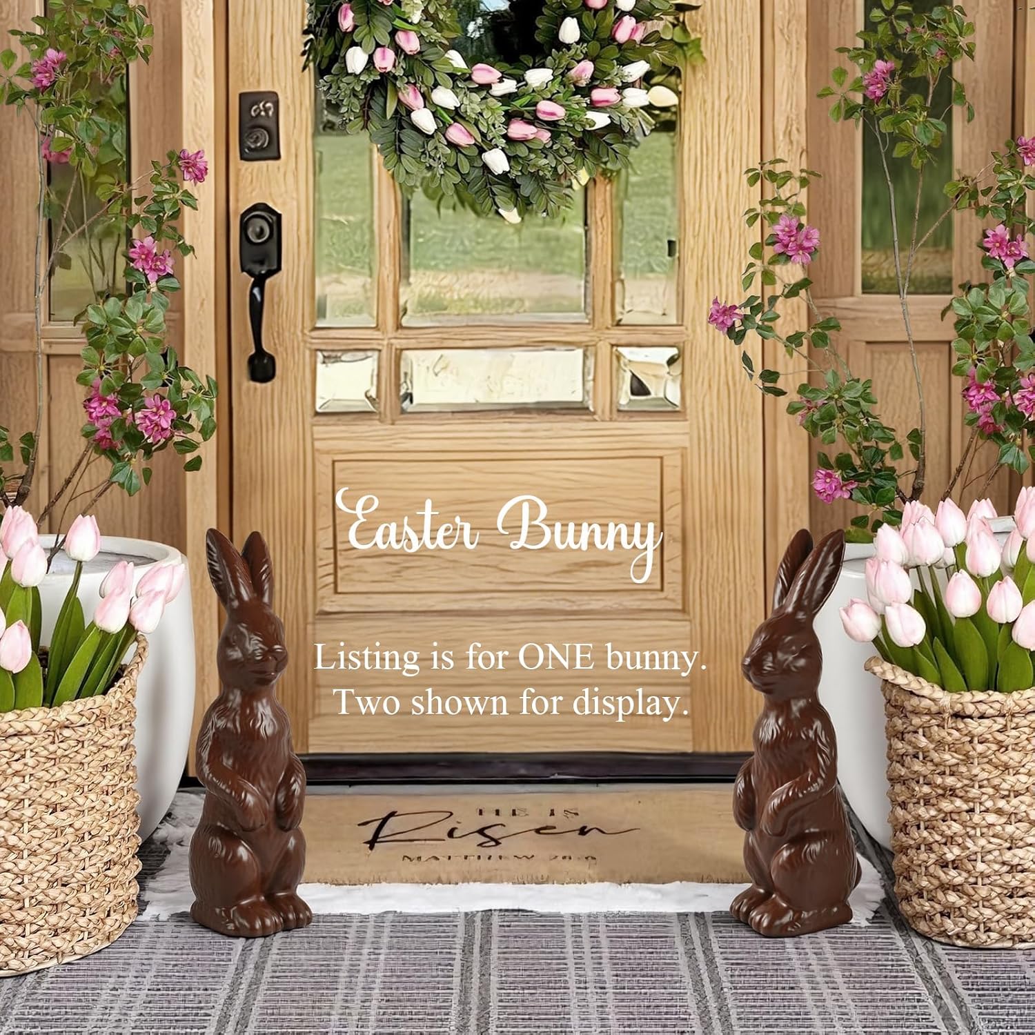 Zesua Easter Bunny Figurine - 14.5" Standing Ceramic Decor for Home & Garden - Perfect Spring Decoration