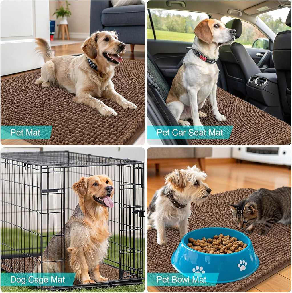 OLANLY Dog Door Mat - Absorbent Non-Slip Chenille Mat for Muddy Paws | 70x24 Mocha Indoor Carpet