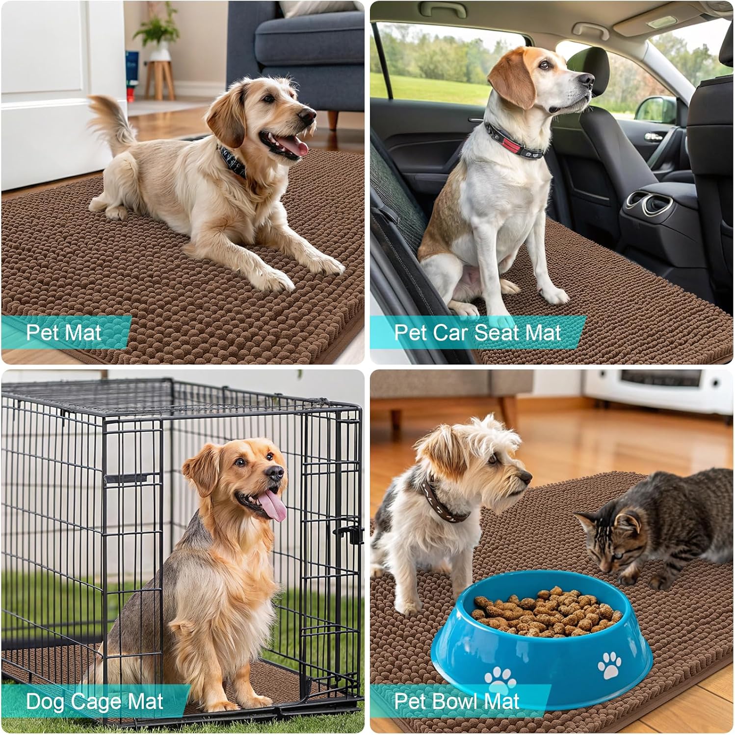 OLANLY Dog Door Mat - Absorbent Non-Slip Chenille for Muddy Paws | 54x32 Mocha Indoor Entryway Carpet