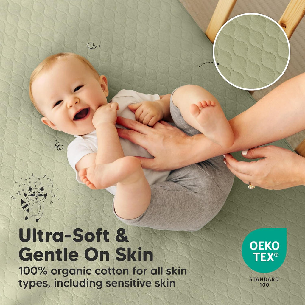Skiennix 2-Pack Waterproof Crib Mattress Protector - Soft Quilted Cotton, 52" x 28", Machine Washable, Easy Fit