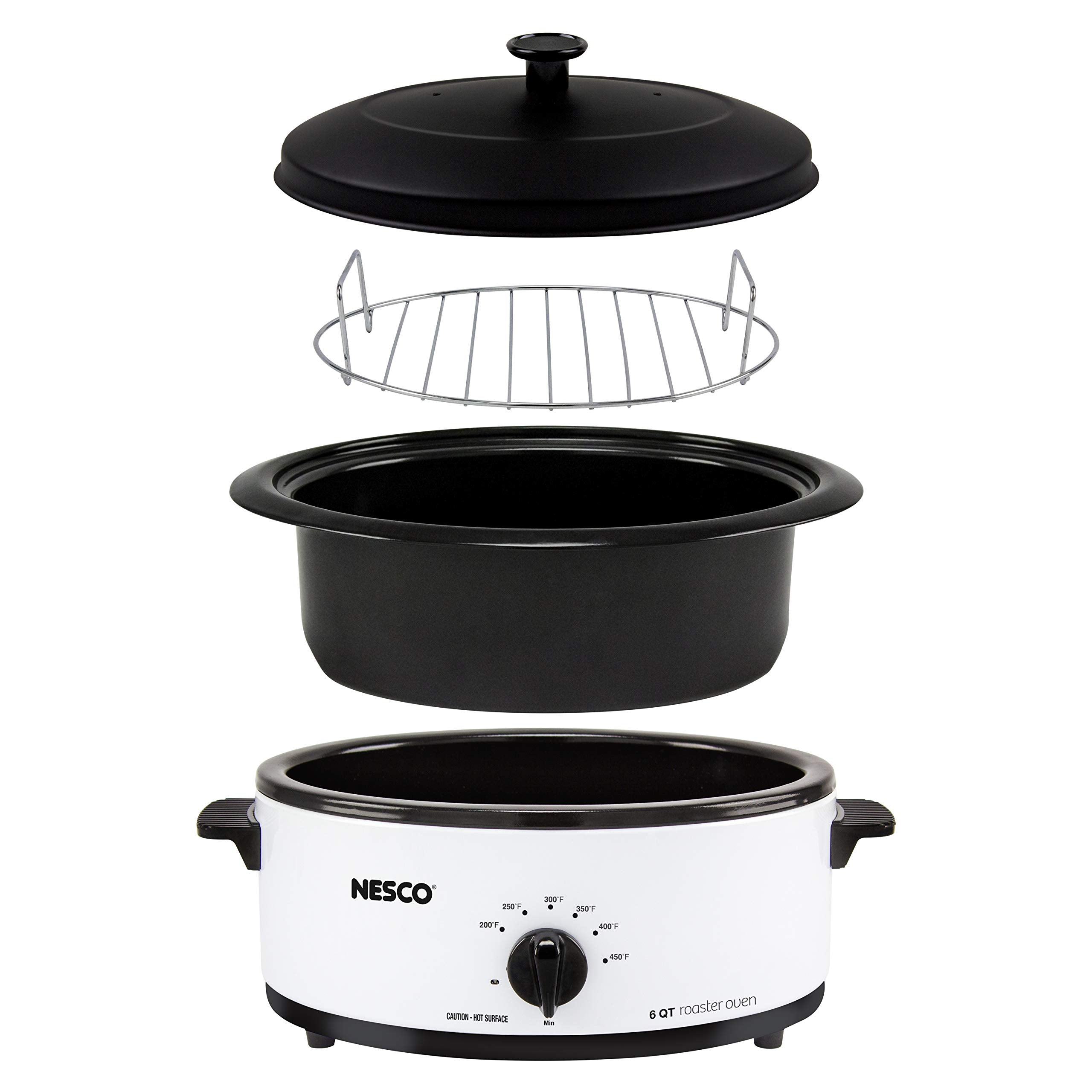 Nesco 6 Qt. Porcelain Coated Steel Roaster Oven, White, 4816-14
