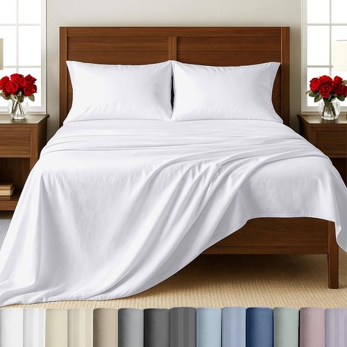 California Design Den Twin Size Sheet Set - 100% Cotton, 500 Thread Count Sateen, Deep Pocket - Soft Luxury White