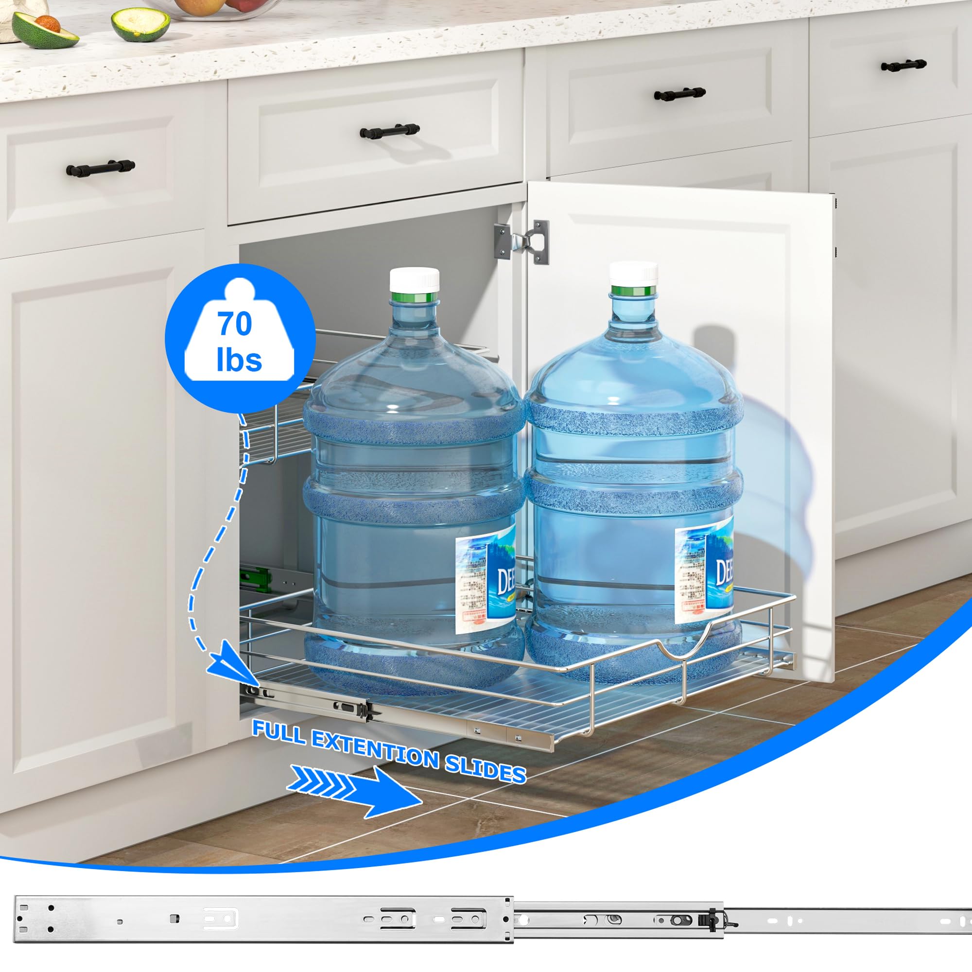 WelFurGeer 2-Tier Kitchen Cabinet Pullout Shelf and Drawer Organizer, Soft Close Pantry Pull Out Shelves, Heavy Duty Pull Out Cabinet Organizer with Shelf Liner for Kitchen Cabinets, Pantry Storage