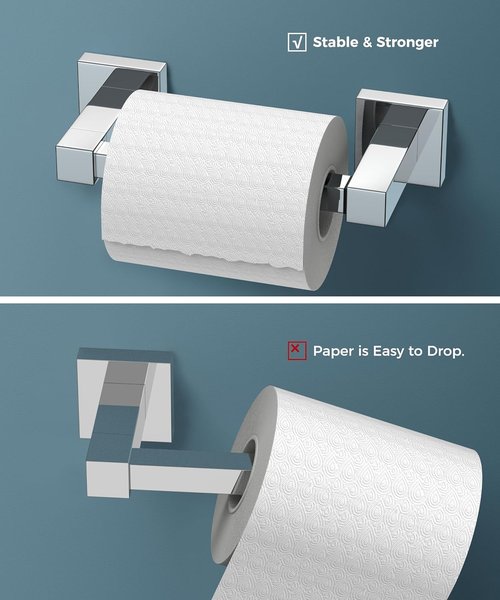 FORIOUS Toilet Paper Holder - Rustproof Stainless Steel Double Post Pivoting Design | Chrome Finish, Square