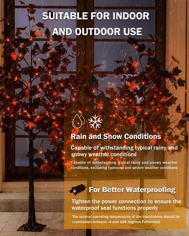 TYBEEU 6ft Black Maple Halloween Tree with LED Skull Lights & Spiders, 160 Bulbs, Dimmable Timer, 16ft Cord, Indoor & Outdoor Decor