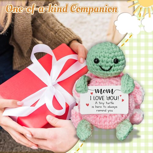 HEXMOZ Mother's Day Gifts - Sentimental "I Love You" Mom Gift with Positive Card - Pink Turtle Crochet