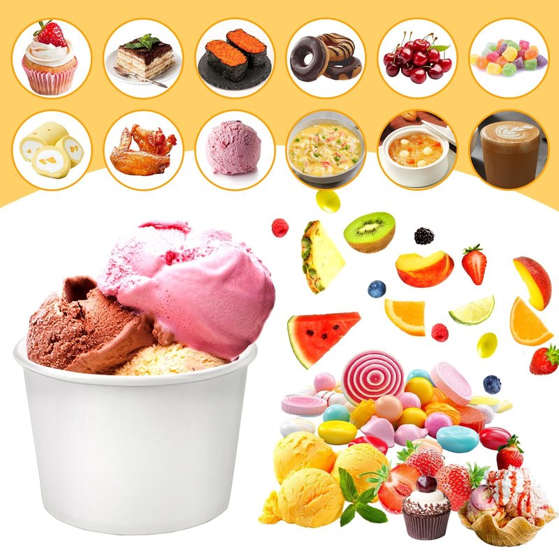 TKOnline 100 Pcs 9 Ounce White Paper Ice Cream Cups Disposable Soup Bowls Treat Snack Cups Disposable Paper Cups Dessert Bowls for Hot or Cold Food, Frozen Yogurt, Sundae, Soup ﻿