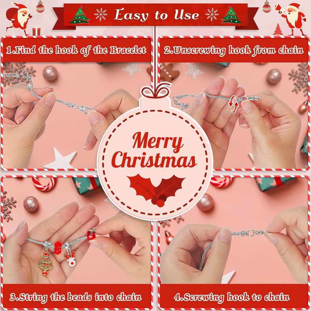 SIXNIE Christmas Advent Calendar - 24-Day Countdown with 2 DIY Charm Bracelets for Girls & Teens