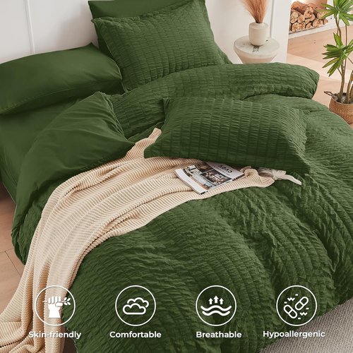 HYMOKEGE Olive Green California King Comforter Set - 7-Piece All-Season Luxury Bedding Set