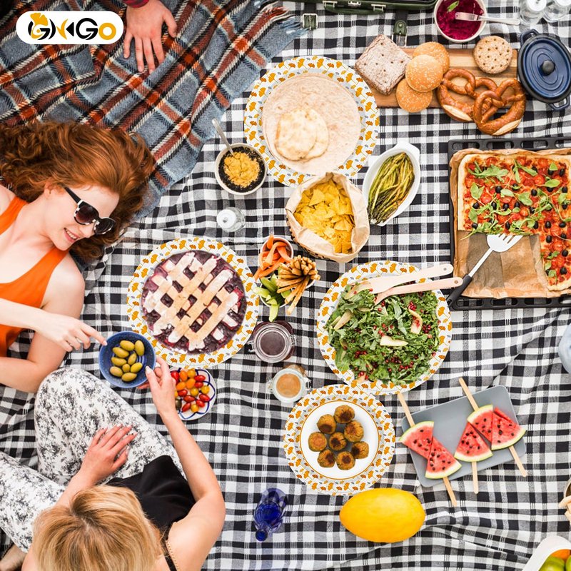 Ginkgo Paper Plates 10 Inch Bulk 100 Count, Heavy Duty Disposable Thanksgiving Plates and Fall Friends Party Paper Plates and Daily Use