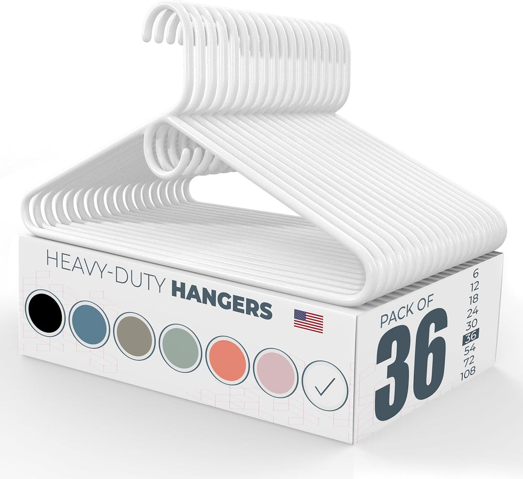 Neaties Heavy Duty Clothes Hangers - 36 Pack | 8lb Capacity Plastic Hangers for Adult Clothing - Durable White Hangers for Pants, Coats, Jackets, Jeans