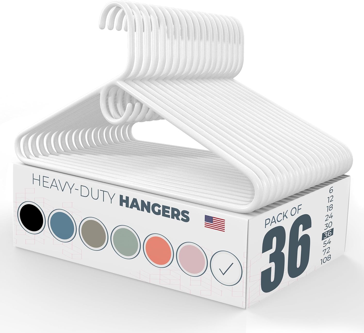 Neaties Heavy Duty Clothes Hangers - 36 Pack | 8lb Capacity Plastic Hangers for Adult Clothing - Durable White Hangers for Pants, Coats, Jackets, Jeans