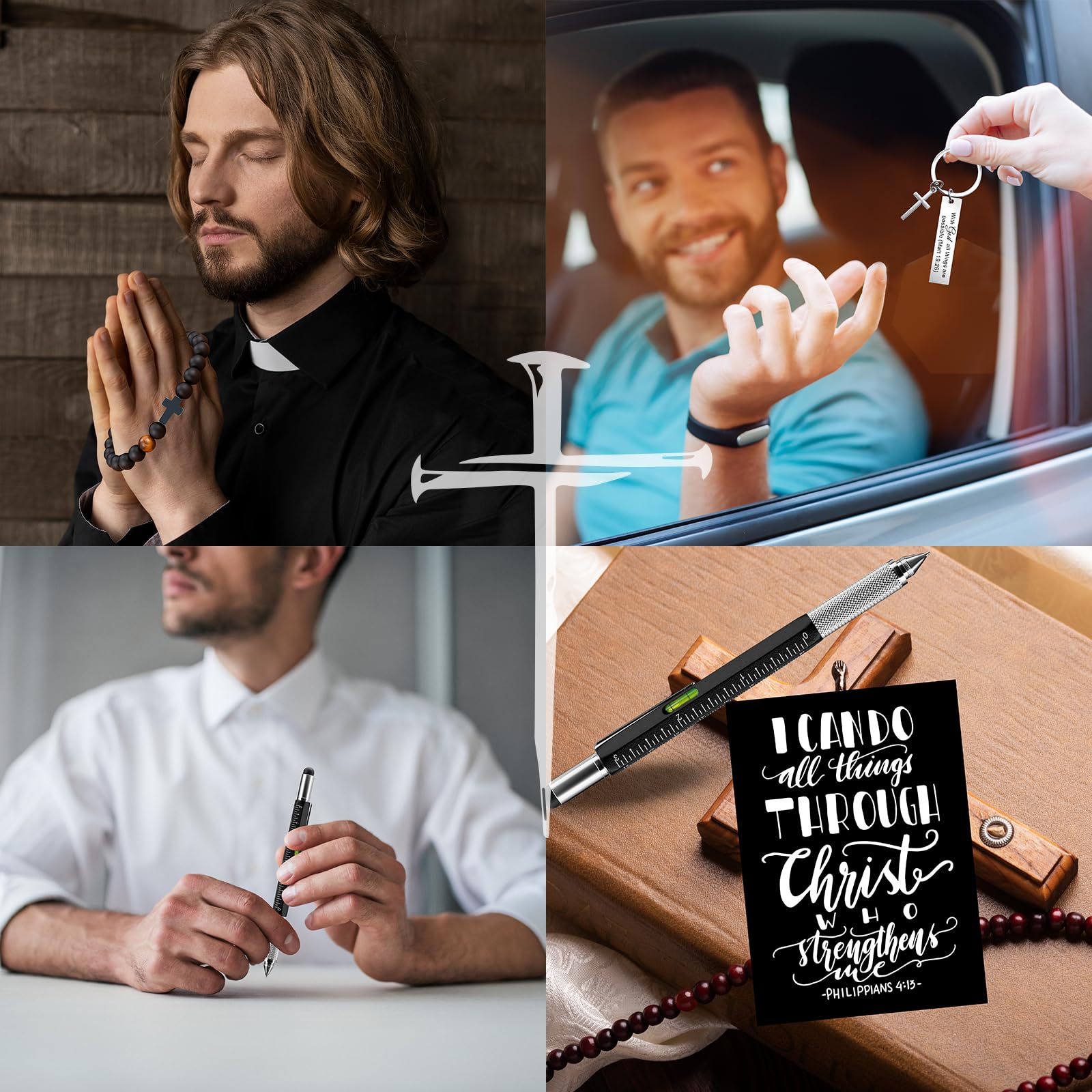 10 Pcs Christian Gifts for Men Faith, Inspirational Religious Gifts, Catholic Gift with 20 Oz Tumbler Bible Verses Crystal Plaque Hat Socks Bracelet Keychain for Husband, Dad, Grandpa, Friends